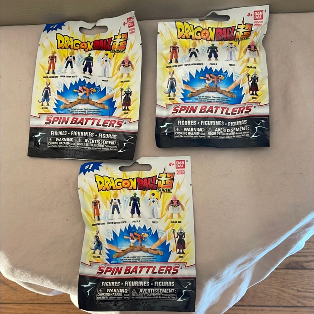 3 Dragon Ball Super Spin Battlers Figures 2017 Blind Bags Bandai Figurines Rare